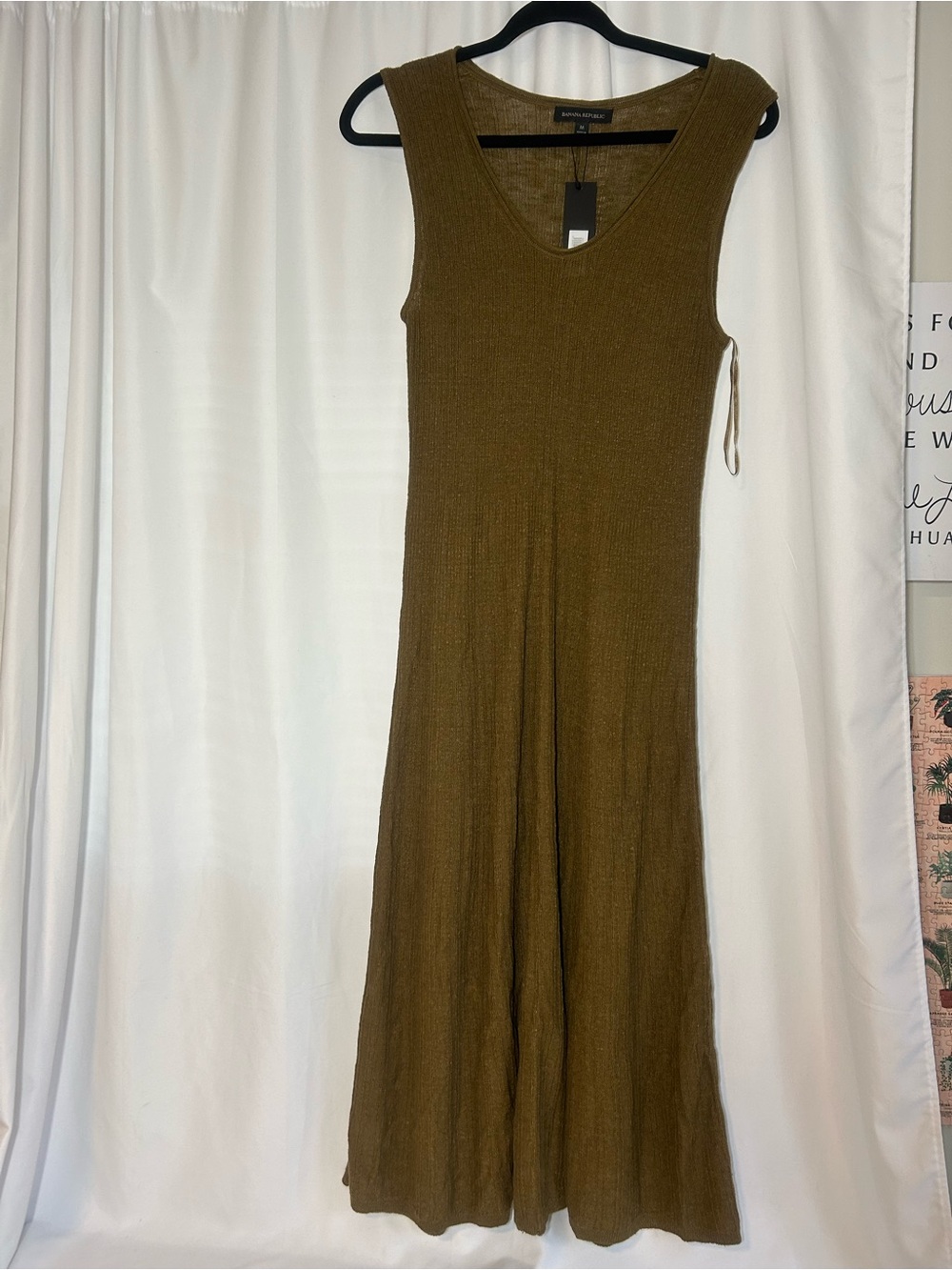 NWT Banana Republic Rib Knit Sleeveless Midi Dress Olive Green Size Medium
